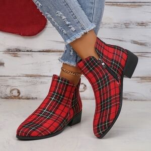 Red Plaid Ankle Booties
